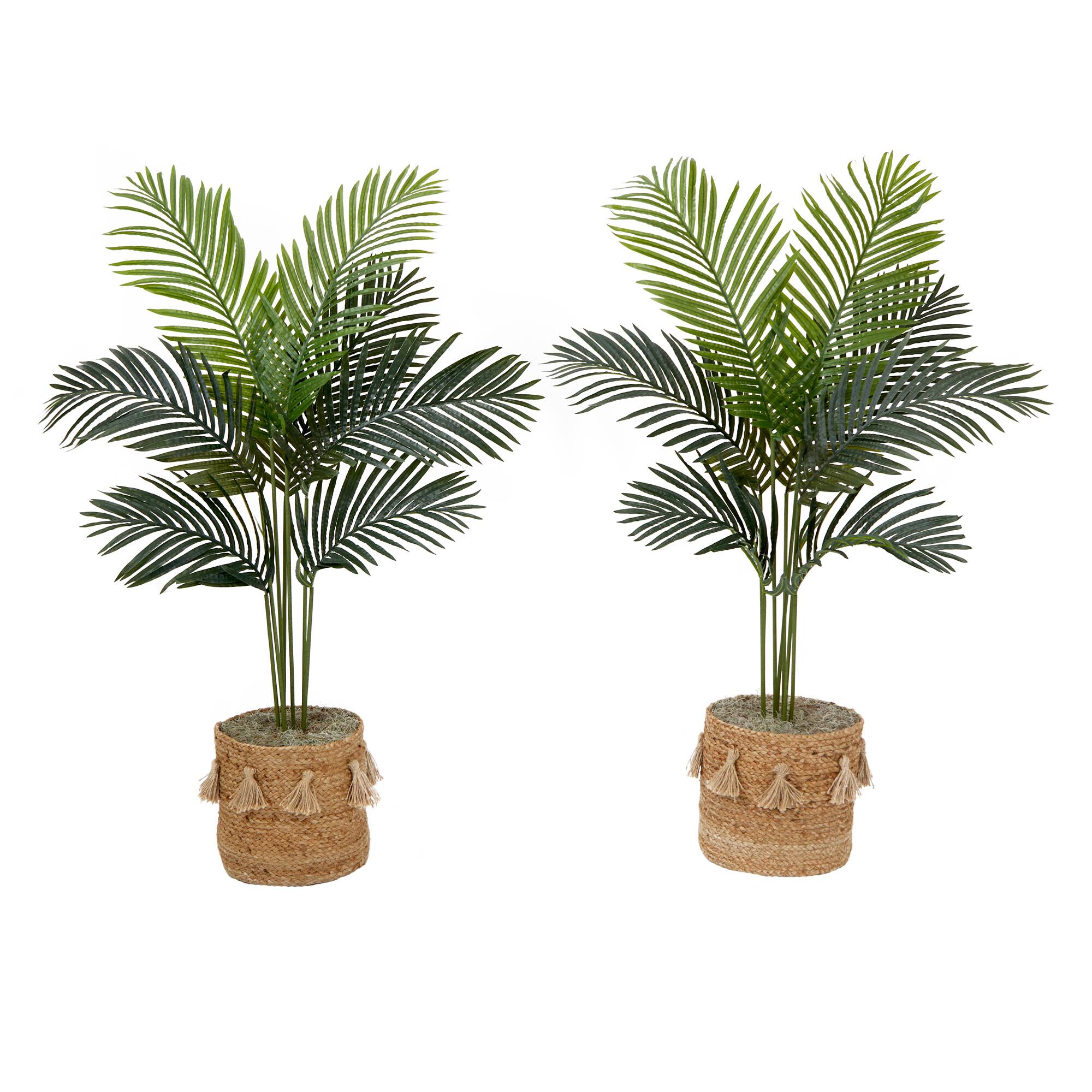 4ft. Artificial Paradise Palm Tree with Handmade Jute & Cotton Basket with Tassels